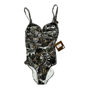 Tropical Leaf One-Piece Swimsuit - Black/Green